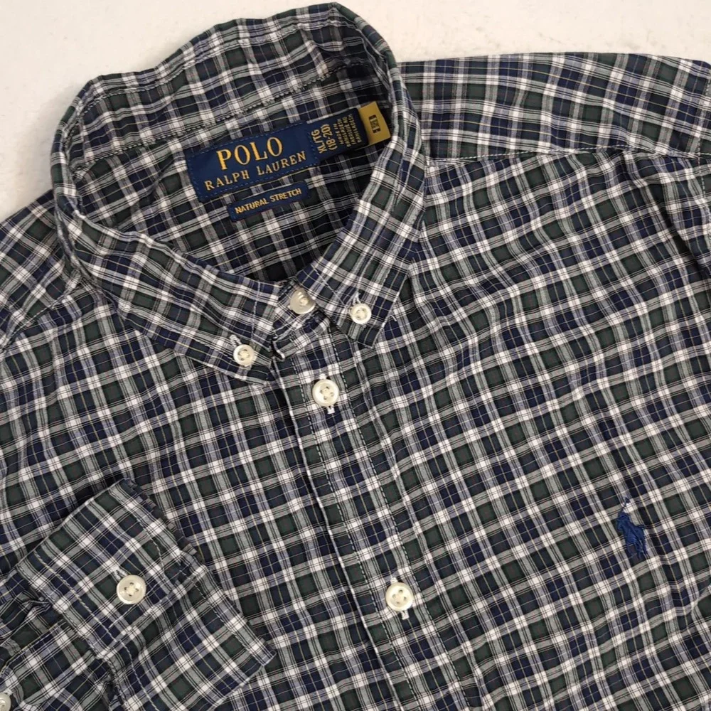 Polo Ralph Lauren Kid L 14-16 Multi Check Plaid L/S Button Down‎ Natural Stretch